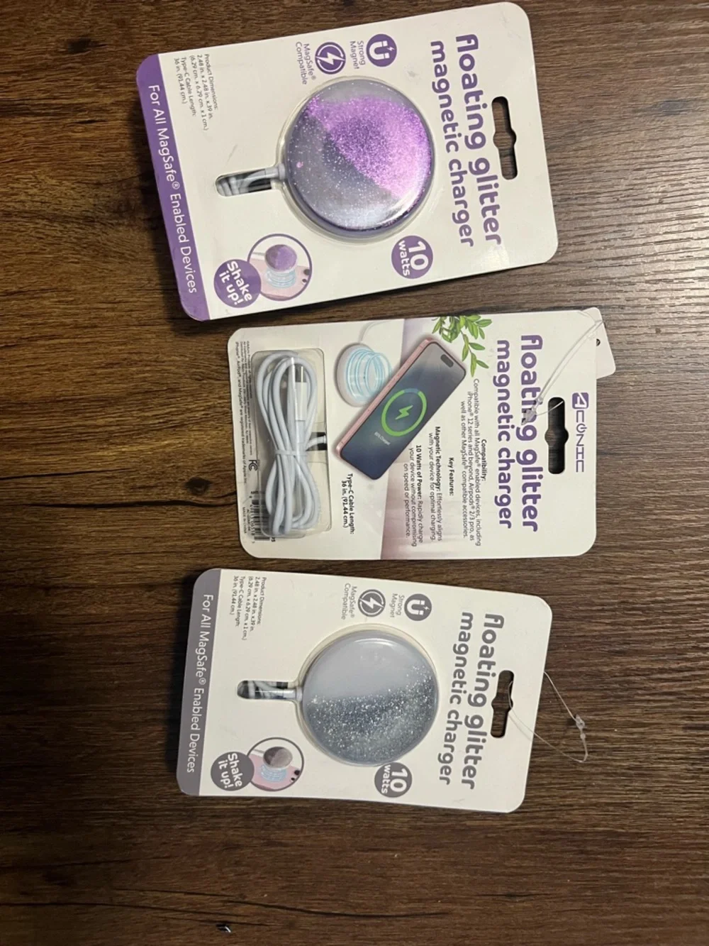 Floating Glitter Magnetic Charger - Purple & Silver